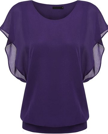 Zeagoo Women's Chiffon Loose Lace Batwing Short Flutter Sleeve Blouse Tops at Amazon Women’s Clothing store