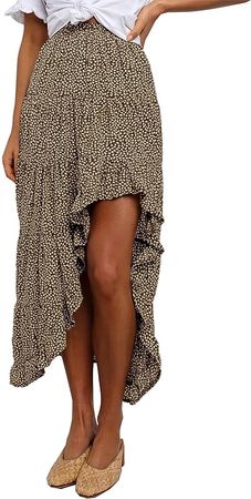 Amazon.com: BTFBM Women 2023 Summer Spring Boho Long Skirts Dress Floral Print Elastic Waist Split Ruffle High Low Beach Maxi Skirt(Coffee, Medium) : Clothing, Shoes & Jewelry