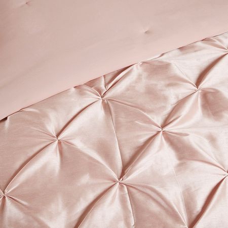 7pc Blush Pink Pleated Comforter Set AND Decorative Pillows (Laurel-Blush)