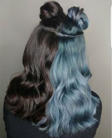 blue and black split colour hair
