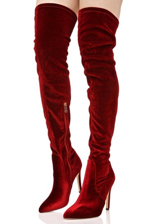 Sexy Red Velvet Thigh High Boots | Dolls Kill