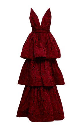 marchesa red tiered dress