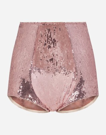 Women's Underwear in Pink | Sequined high-waisted panties | Dolce&Gabbana