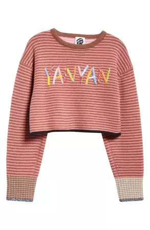 YanYan Embroidered Logo Stripe Crop Wool Sweater | Nordstrom