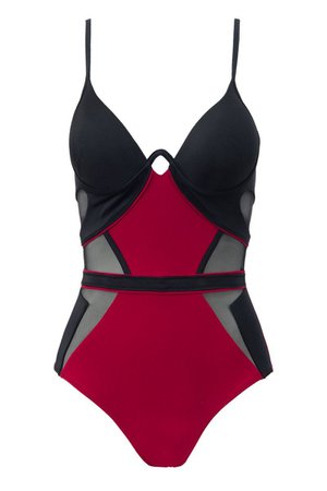 MOEVA Sydney Color Block Mesh Underwire One Piece Swimsuit - Black/Berry Red | BIKINI.COM