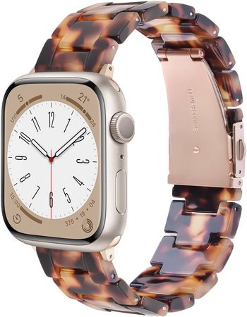 Amazon.com: V-MORO Resin Strap Compatible with Apple Watch Bands 41mm 40mm 38mm, Lightweight Slim Wristband Bracelet Replacement for iWatch Series 7/6/5/4/3/2/1/SE with Stainless Steel Buckle(Tortoise,38/40/41mm) : Cell Phones & Accessories