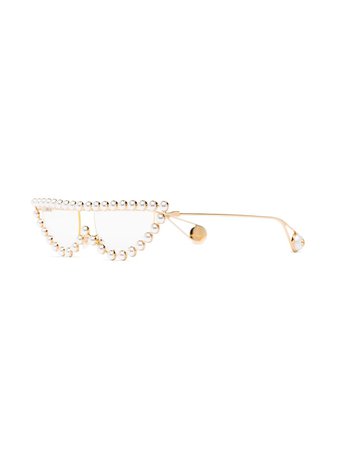 Gucci Eyewear Gold Toned Pearl Embellished Cat Eye Sunglasses - Farfetch