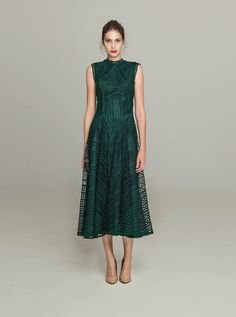 dark green midi lace dress