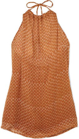Cloe Cassandro - Indie Halterneck Printed Silk-crepon Mini Dress - Orange