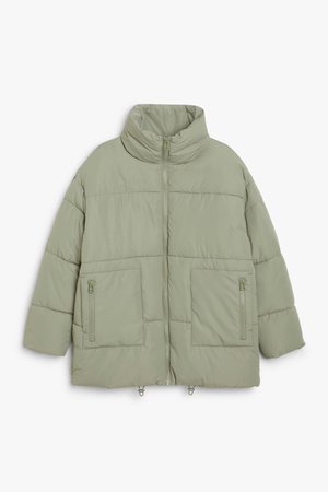 High neck puffer coat - Green - Puffer jackets - Monki GB