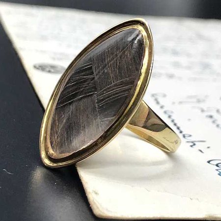 Georgian Navette Mourning Ring Antique 1785 Hair-Work Ring