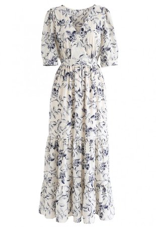 Navy Floral Frilling Wrapped Dress - DRESS - Retro, Indie and Unique Fashion