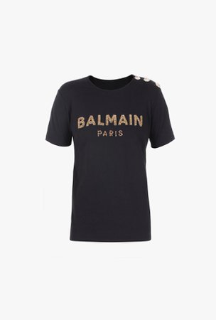 Black Cotton T Shirt With Embroidered Balmain Logo for Women - Balmain.com