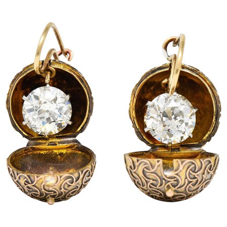 Victorian Diamond Platinum 14 Karat Gold Carriage Coach Cover Drop Earrings For Sale at 1stDibs