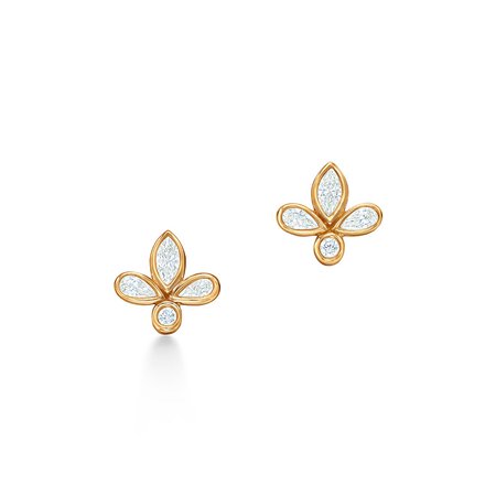 Tiffany & Co, Tiffany Fleur de Lis earrings in 18k gold with diamonds, mini