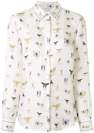 Butterfly-Print Silk Shirt