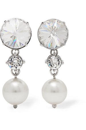 Miu Miu | Silver-tone, crystal and faux pearl clip earrings | NET-A-PORTER.COM