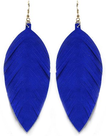 Amazon.com: Large Genuine Soft Leather Handmade Fringe Feather Lightweight Tear Drop Dangle Color Earrings for Women Girls Fashion (Blue): Clothing, Shoes & Jewelry