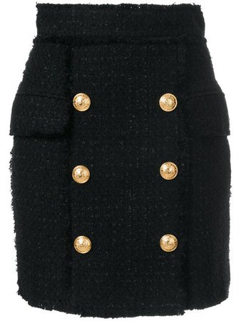 Balmain Tweed Embossed Button Skirt