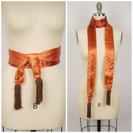 1920s coppery brown satin sash smoking jacket belt dressing | Etsy