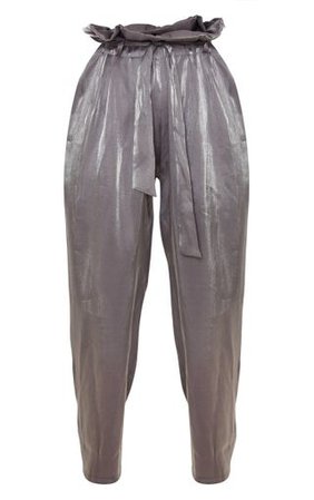 Grey Satin Paperbag Shimmer Pants