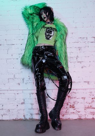 Dolls Kill X Monsters Shaggy Faux Fur Oversized Coat - Green | Dolls Kill