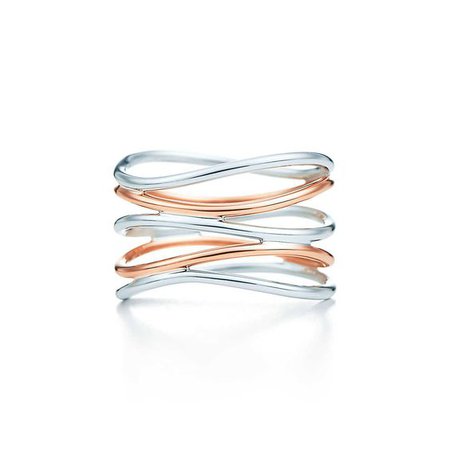 Elsa Peretti™ Wave five-row ring in sterling silver and 18k rose gold. | Tiffany & Co.