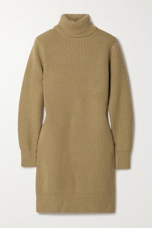 Tan Ribbed-knit turtleneck mini dress | MICHAEL Michael Kors | NET-A-PORTER