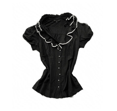 black blouse ruffle button up vintage office business