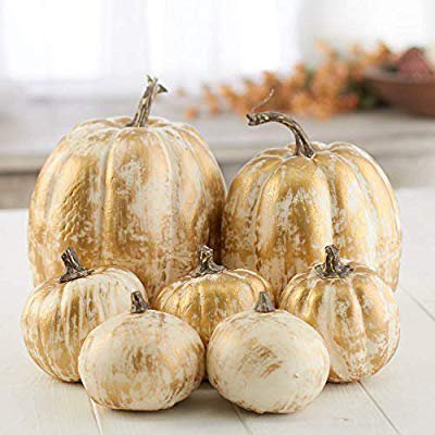 Factory Direct Craft Package of 7 Modern White and Gold Artificial Pumpkins for Halloween, Fall and Thanksgiving Decorating: Amazon.com: Grocery & Gourmet Food