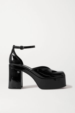 Black Marvin cutout patent-leather platform pumps | Gucci | NET-A-PORTER