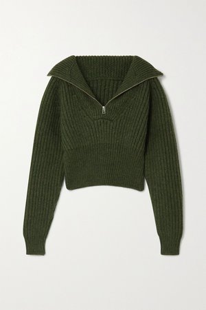 Green Olive cropped ribbed wool-blend sweater | Jacquemus | NET-A-PORTER