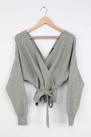 Heather Grey Top - Sweater Top - Knit Surplice Top - Peplum Top - Lulus