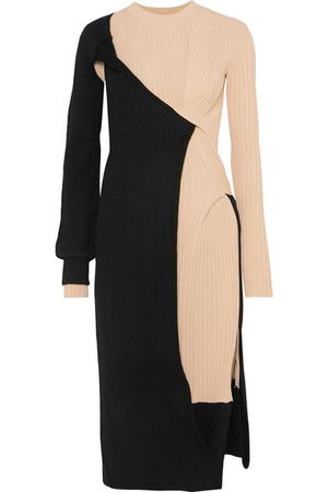 Bottega Veneta | Two-tone draped ribbed-knit dress | NET-A-PORTER.COM