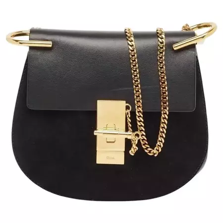 Chloe Black Leather and Suede Small Drew Chain Crossbody Bag For Sale at 1stDibs
