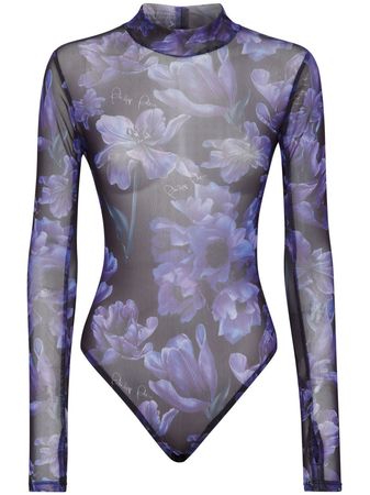 Philipp Plein floral-print long-sleeved Bodysuit - Farfetch