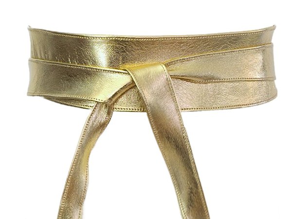 Gold leather obi belt, 3" wide, UK made tie belt UK - OnceUponaBelt