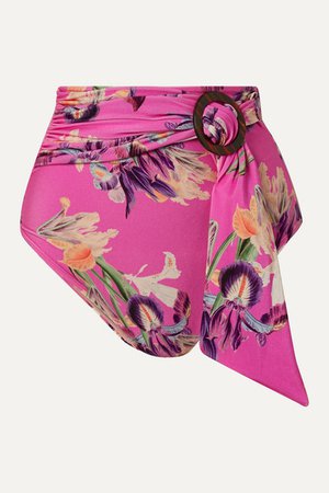 Grace Belted Floral-print Bikini Briefs - Fuchsia