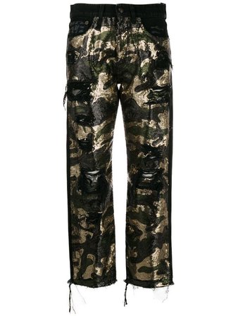 R13 camouflage straight-leg jeans