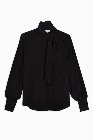 Black Silk Tuck Neck Shirt | Topshop
