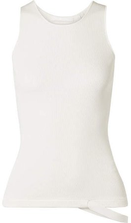 Grosgrain-trimmed Ribbed Jersey Tank - White