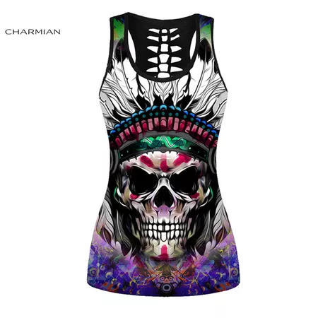 Charmian Women's Sexy Summer Vest Gothic Tank Top Casual 3D Digital Floral Skull Print Halloween Tops Hollow out Girls Clothing-in Tank Tops from Women's Clothing on Aliexpress.com | Alibaba Group