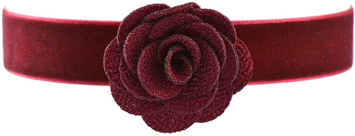 Amazon.com: Paialco Wine Red Velvet Belt Gothic Choker Necklace 12-15 Inches, Maroon Rose Flower Shape: Jewelry