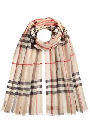 Giant Check Gauze Scarf in Wool-Silk Gr. One Size