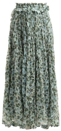 Mathews - Nina Godet Floral Print Silk Skirt - Womens - Green Multi