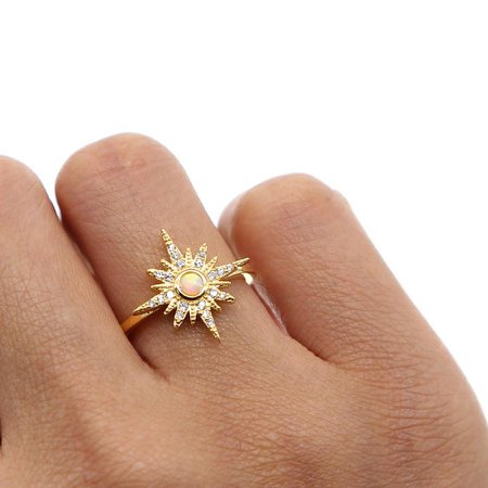 Soleil Cute Boho Opal Crystal Sun Star Gold Statement Ring – Jewolite
