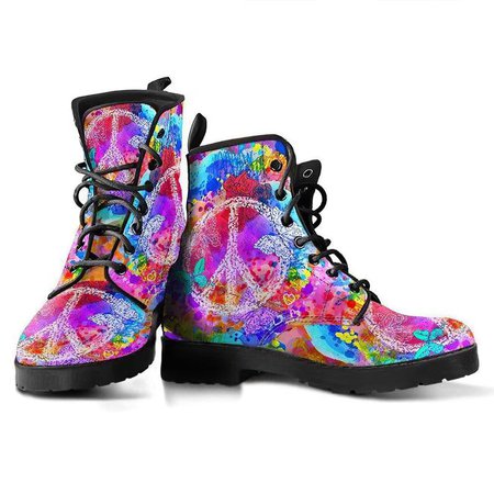 Peace Love Sign Multi coloured Neon Women's Boots Vegan | Etsy