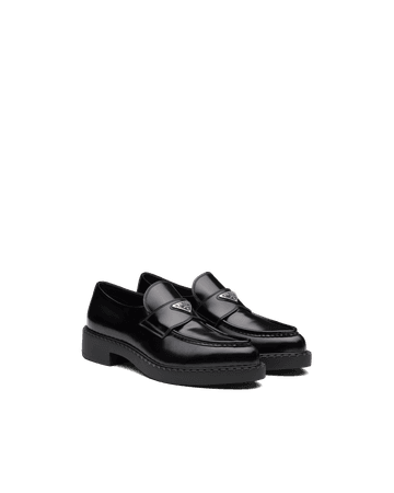 Black Brushed leather pointed loafers | Prada