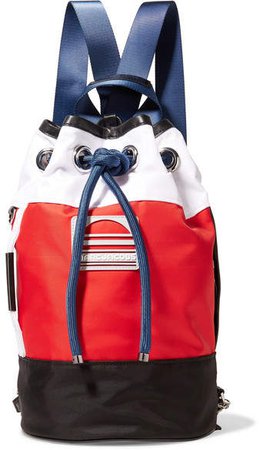 Sport Sling Leather-trimmed Color-block Shell Backpack - Red
