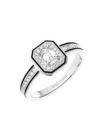 Boucheron Vendôme Liseré 18K White Gold, Diamond & Black Lacquer Ring | SaksFifthAvenue